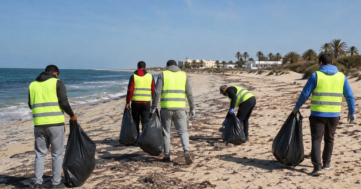 عدد من المحكومين ينظفون شواطئ جربة في إطار العقوبة البديلة