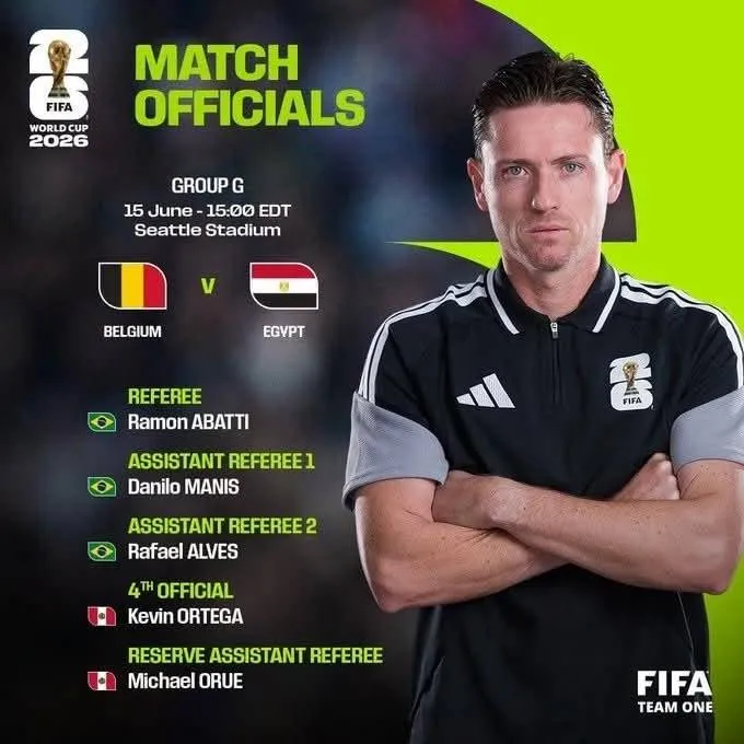 الحكم أباتي يدير مباراة مصر وبلجيكا 2026