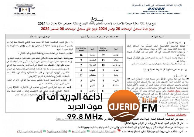فتح مناظرة خارجية لانتداب (196 خطة) ملحقين بالتفقد للمصالح المالية اختصاص مالية بعنوان سنة 2024