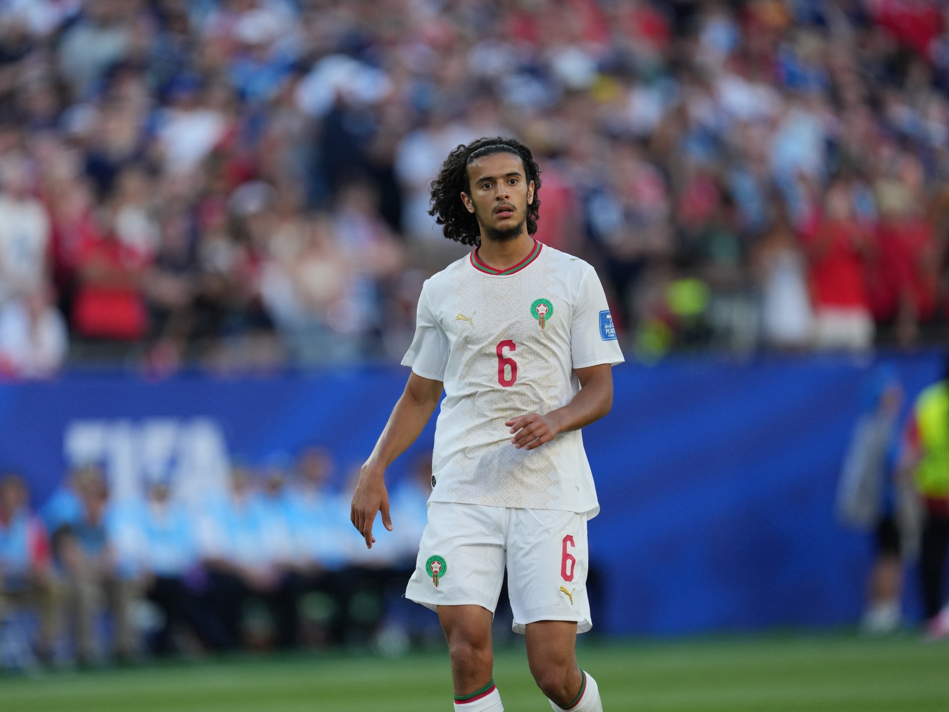 أيوب بوعدي يحتفل بهدف مع المنتخب المغربي في كأس العالم 2026