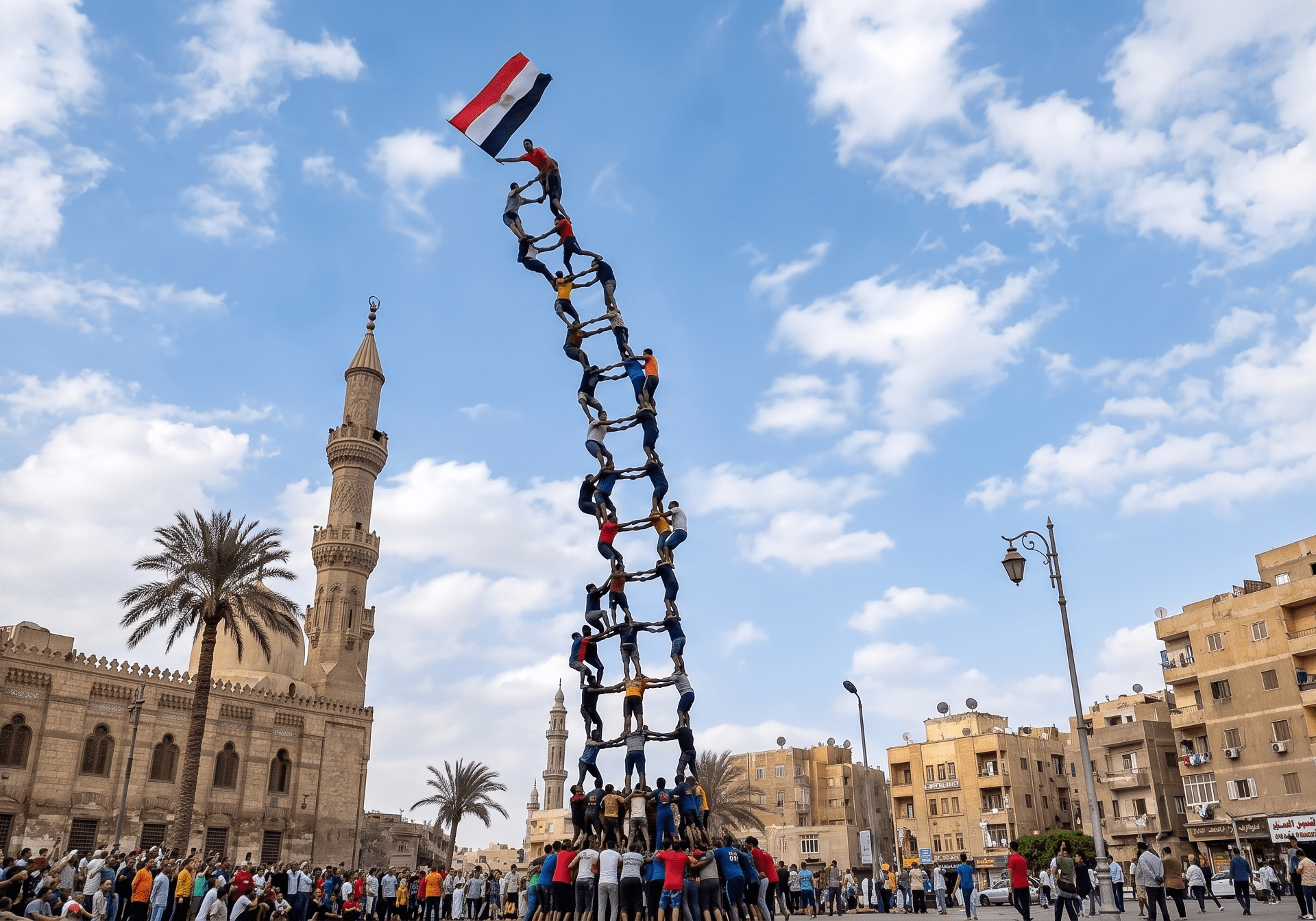 هرم بشري في شوارع القاهرة احتفالاً بكأس العالم 2026